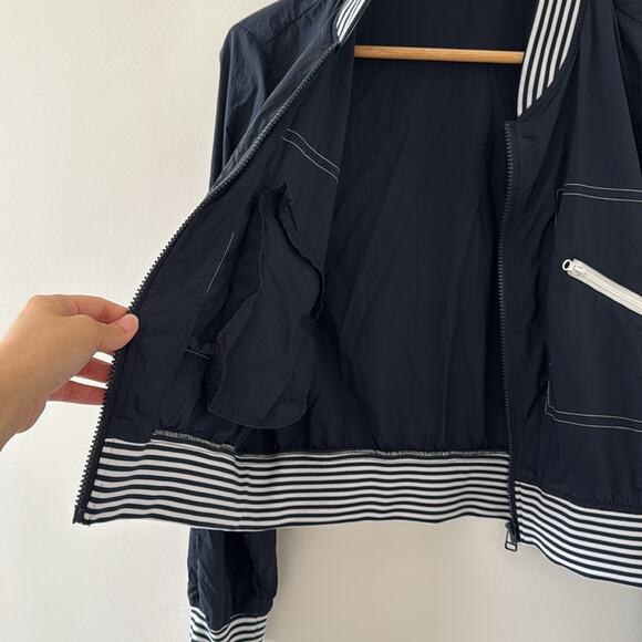 Daily Practice by Anthropologie Racing Stripes Bomber Jacket Navy Blue Size M - Picture 6 of 9